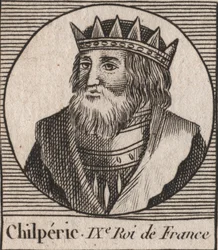 Portrait de Chilpéric Ier (539 - 584), Roi de Neustrie - Chilpéric Ier, roi mérovingien de France - gravure de "Instruction sur l