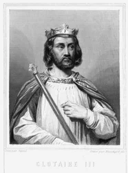 Portrait de Clotaire III (652 - 673), Roi de Neustrie et de Bourgogne - dans “Histoire des Français” par Lavallée, gravure
