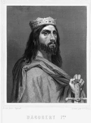 Portrait de Dagobert I (? -?) , roi des Francs - dans « Histoire des Français » par Lavallée, gravure, sd.