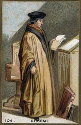 Portrait de Didier Érasme (1469-1536), humaniste néerlandais. Chromolithographie du 19ème siècle