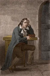 Portrait de François Babeuf dit Gracchus, révolutionnaire français, se poignardant - Gravure anonyme