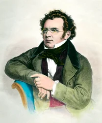 Portrait de Franz Schubert, compositeur autrichien. Gravure du XIXe siècle. Collection privée