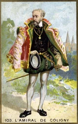Portrait de Gaspard de Châtillon, Sire de Coligny (1519 - 1572), amiral de France. Chromolithographie du 19e siècle.