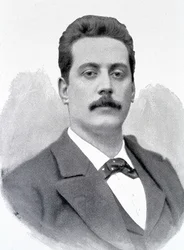 Portrait de Giacomo Puccini, compositeur italien (1858-1924), gravure XIXe siècle