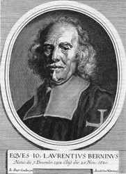 Portrait de Gian Lorenzo Bernini dit Le Bernin (1598-1680), sculpteur, peintre et architecte italien. Gravure par Arnold Van Westerhout de 1682.