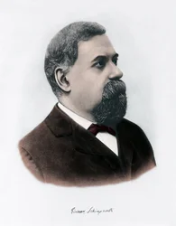 Portrait de Giovanni Virginio Schiaparelli (1835-1910) astrophysicien. Il observa sur la planète Mars des configurations rectilignes qu