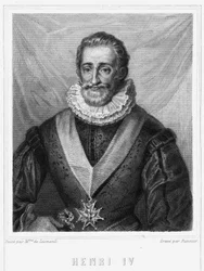 Portrait de Henri IV (1553 - 1610), roi de France - dans « Histoire des Français » par Lavallée, gravure, sd