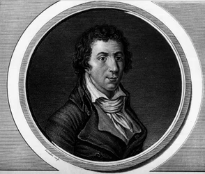 Portrait de Jacques Pierre Brissot dit Brissot de Warville (1754-1793), député de la Convention Nationale. Gravure dans « Collection complète des tableaux historiques de la Révolution française, en trois volumes. » 1804.