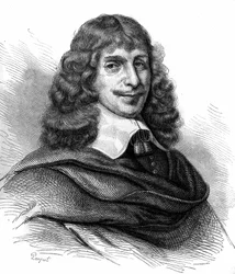 Portrait de Jean François Sarasin (Sarrazin, Sarazin) (1614-1654), écrivain français. Gravure de 1870