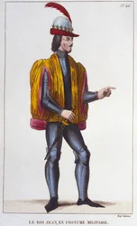Portrait de Jean II le Bon en costume militaire (1319 - 1364), Roi de France gravure de 1830