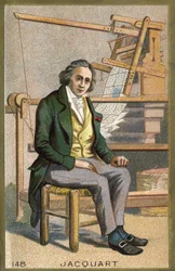 Portrait de Joseph Marie Jacquard (1752-1834), mécanicien français devant son métier à tisser automatique.