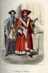 Portrait de Leonardo Loredan (Loredano) (1436-1521), doge de la République de Venise. Gravure de 1842 dans « Histoire des papes » par Maurice Lachatre. Collection privée.