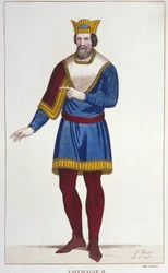 Portrait de Lothaire II (825-869) Roi de Lotharingie gravure de 1830