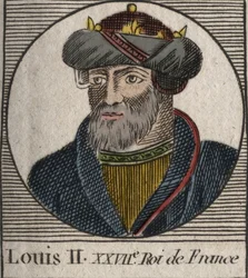 Portrait de Louis II le Bègue ou le Fainéant (846 - 879), roi des Francs - Louis II le Bègue 848 à 879 - gravure de « Instruction sur l