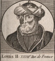 Portrait de Louis II le Bègue ou le Fainéant (846-879), roi des Francs - Louis II le Bègue (848-879) - gravure de « Instruction sur l