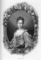 Portrait de Marie-Adélaïde de Savoie (1685-1712) - gravure de 1862 dans « Les Reines du Monde » par nos premiers écrivains. Livre publié sous la direction de J. G. D. Armengaud.