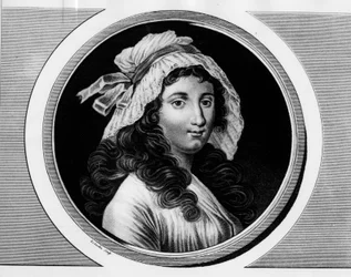 Portrait de Marie Anne Charlotte Corday (1768-1793). Gravure dans « Collection complète des tableaux historiques de la Révolution française, en trois volumes. » 1804