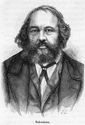 Portrait de Mikhaïl Aleksandrovitch Bakounine (1814 - 1876), révolutionnaire anarchiste russe. Gravure du 19ème siècle