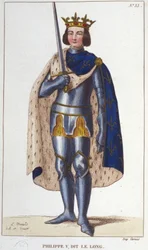 Portrait de Philippe V le Long (1294 - 1322), roi de France gravure de 1830