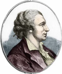 Portrait de Pierre Augustin Caron de Beaumarchais (1732 - 1799) écrivain et dramaturge français. Gravure de 1866