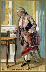 Portrait de Pierre Augustin Caron de Beaumarchais (1732 - 1799) écrivain et dramaturge français. Chromolithographie du 19e siècle
