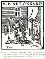 Portrait de Pierre de Ronsard vieux pensant aux amours de Cassandre - gravure sur bois