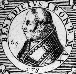 Portrait du Pape Benoît I. Gravure du 19ème siècle.