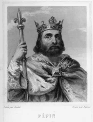 Portrait de Pépin le Bref (v. 714 - 768), Roi des Francs, premier des Carolingiens - dans “Histoire des Français” par Lavallée, gravure