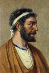 Portrait de Pythagore, philosophe, mathématicien et scientifique grec (560-480 av. J.-C.).Pythagore (Pitagora) (c560 - 480 av. J.-C.), philosophe et scientifique grec. Les mathématiques.