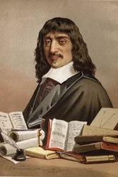 Portrait de René Descartes. 1596-1650. de « La Ciencia y sus Hombres » par Louis Figuier. Barcelone 1881