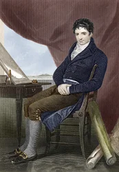 Portrait de Robert Fulton (1765 - 1815), mécanicien naval américain (Nautilus). Gravure du 19ème siècle