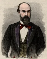 Portrait de Santos Gutierrez (1820-1872), homme politique et ancien président des États-Unis de Colombie. Gravure dans « L