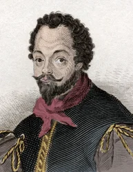 Portrait de Sir Francis Drake (1540-1596), corsaire et navigateur anglais (gravure du 19ème siècle)