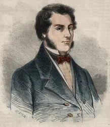 Portrait de Sir James Brooke, connu sous le nom de Rajah de Sarawak (1803-1868) aventurier britannique premier rajah blanc de Sarawak. Gravure dans "Le Monde illustré" de 1857. Collection privée.