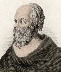 Portrait de Socrate (470-399 av. J.-C.), philosophe grec. Gravure du XIXe siècle.