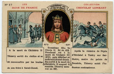 Portrait de Thierry III, roi des Francs de 673 à 691, début du XXe siècle (chromo)