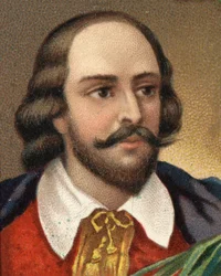 Portrait de William Shakespeare (1564-1616), écrivain anglais. Chromolithographie de la fin du XIXe siècle