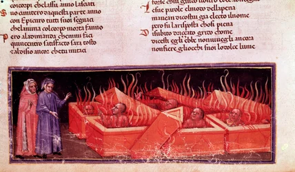 Portrait du poète italien Dante Alighieri parmi les hérétiques de Virgile (chant X de l