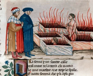 Portrait du poète italien Dante Alighieri avec Virgile parmi les hérétiques comme Farinata degli Uberti (chant 10 de l