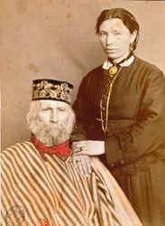 Portrait du patriote italien et héros du Risorgimento Giuseppe Garibaldi (1807-1882) avec sa troisième épouse Francesca Armosino