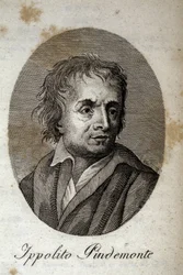 Portrait du poète italien Ippolito Pindemonte (1753-1828), ami du poète et dramaturge italien Ugo Foscolo (1778-1827). Gravure du XIXe siècle