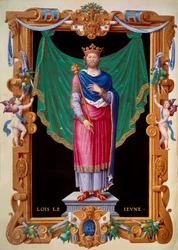 Portrait du roi de France Louis VII le jeune (1120-1180). Miniature dans le Recueil des rois de France par Jean du Tillet