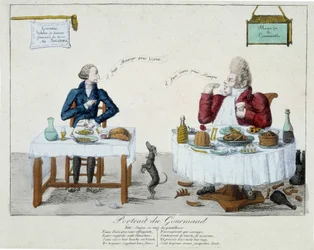 Portrait du gourmand: "il faut manger pour vivre, il faut vivre pour manger" - gravure