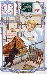 Carte postale montrant le déroulement de la journée d