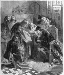 Présentation de la Bible imprimée à Louis XI (1423-1483), roi de France