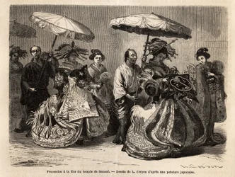 Procession à la fête du temple Sannoo, dédiée à la mémoire de Zinmou, fondateur de l
