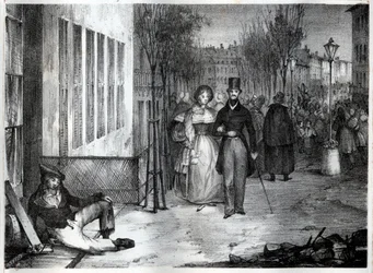Promenade sur les boulevards à Paris au 19ème siècle - gravure