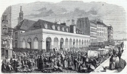 Quai des Augustins : Marché de la Vallée - Gravure dans « Tableau-de-Paris » par Edmond Texier