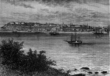 Québec, Canada, depuis la rive droite du Saint-Laurent. Gravure dans « Le Journal de la jeunesse »