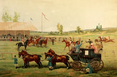 Champs de course. Chromolithographie en couleur fin 19e siècle. Paris, Arts décoratifs